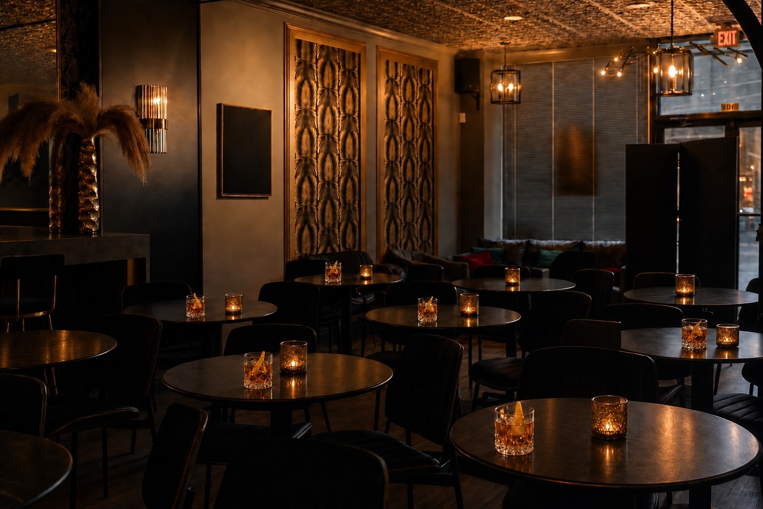 The bar and live jazz stage at Brvsh Cul7ur3 in Teaneck
